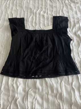 Jennifer & Grace Black Eyelet Cotton Square-Neck Women's Top